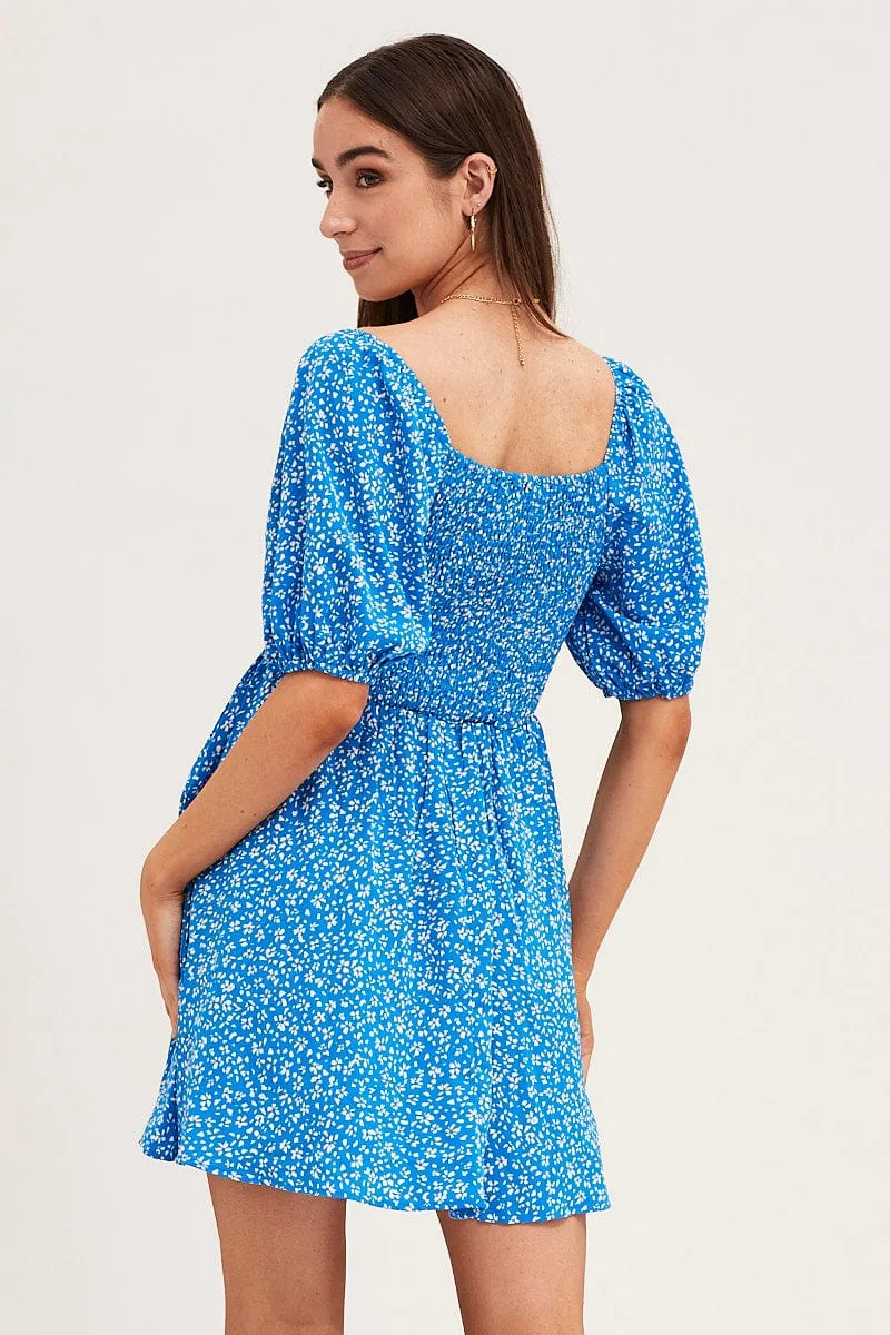 Print Puff Sleeve Skater Dress Strong Edge Modern Look