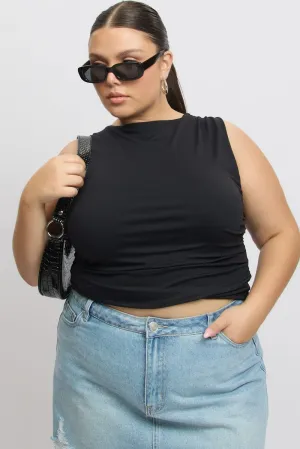 SmoothGripFastenings Black Tank Top Side Ruched Supersoft
