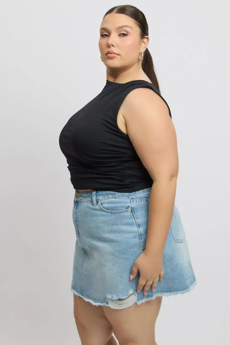 Breathable knit Black Tank Top Side Ruched Supersoft