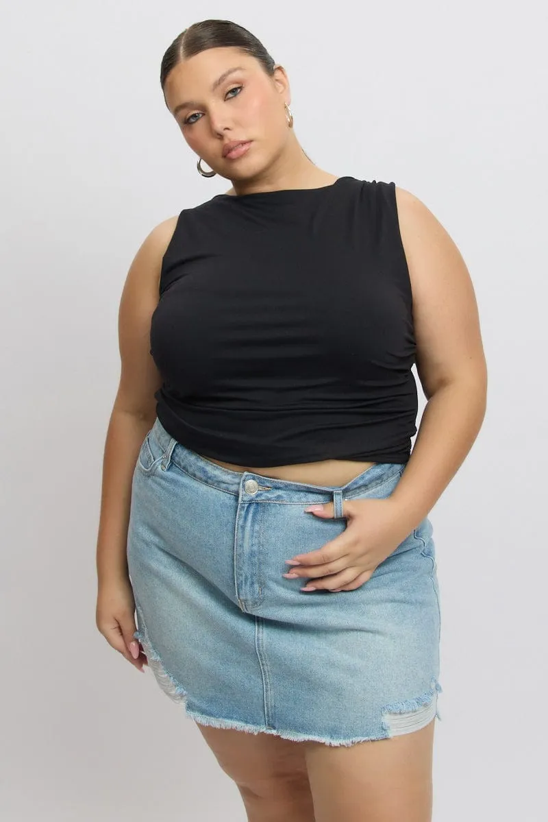 Black Tank Top Side Ruched Supersoft EcoFriendlyMaterial