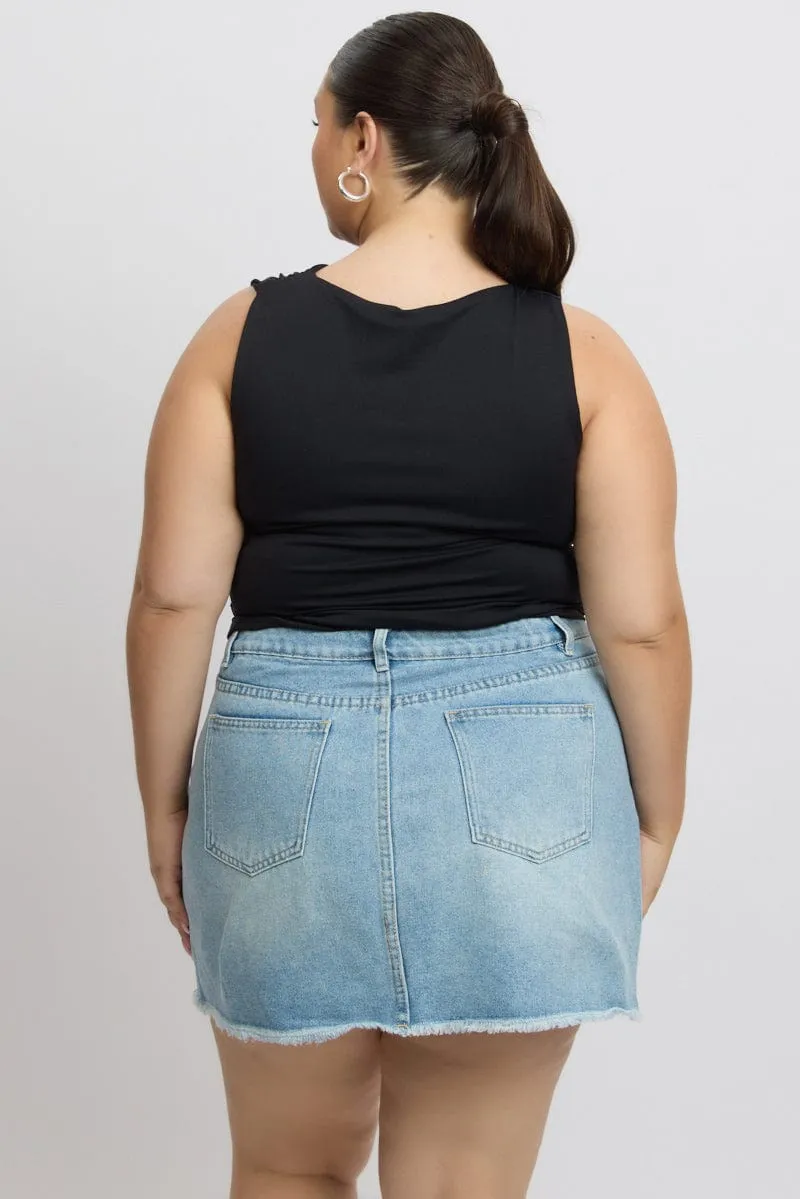 UltraSoft Texture Black Tank Top Side Ruched Supersoft
