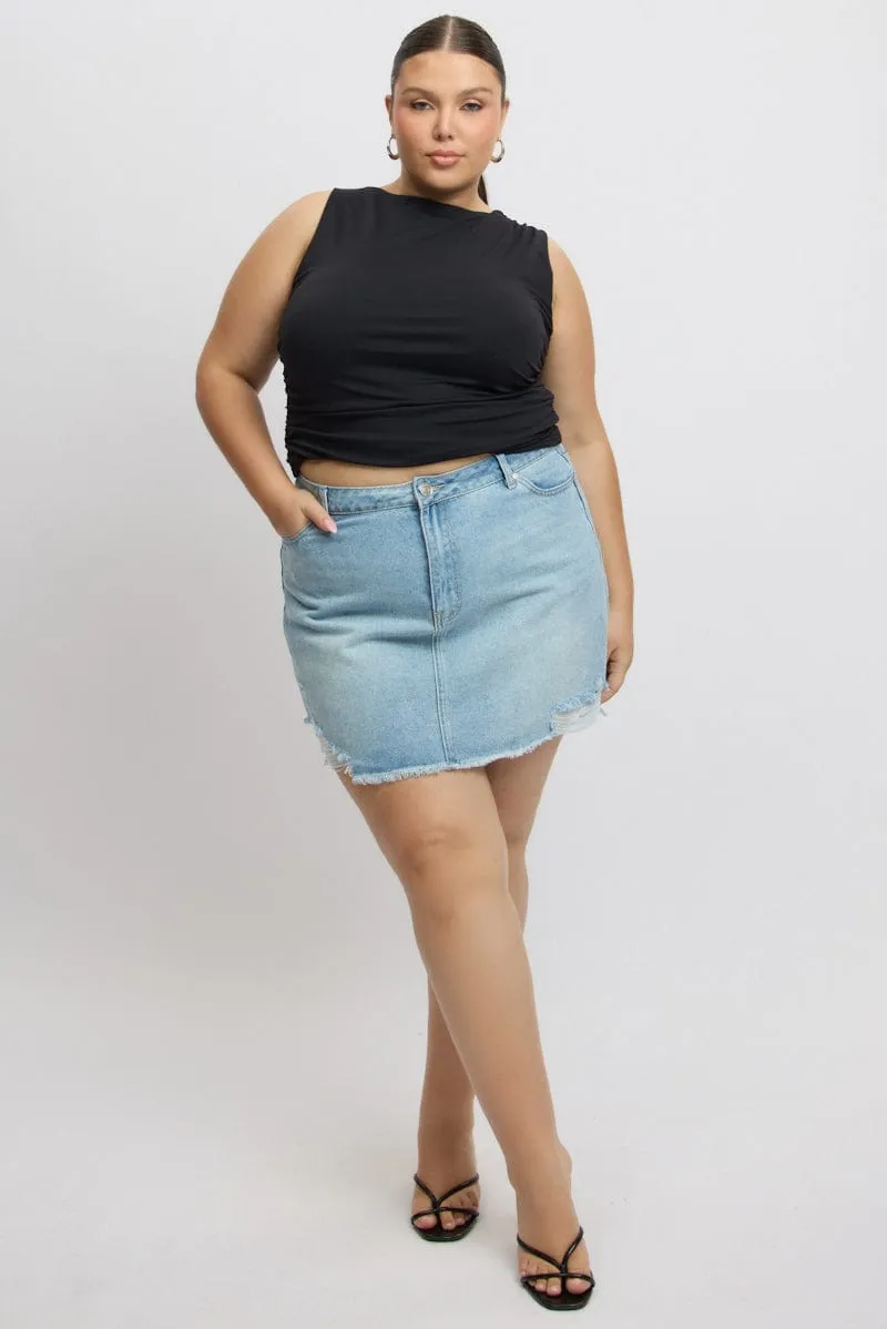 Black Tank Top Side Ruched Supersoft Reinforced Stress Points Warm Coat