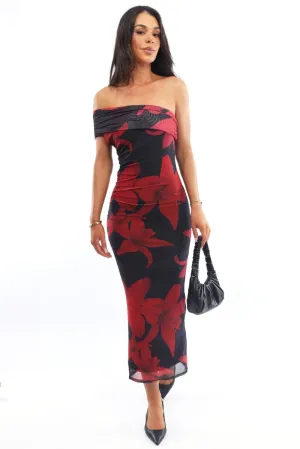 Seamless transition Relaxing Wear Black Floral Bodycon Dress One Shoulder Mesh
