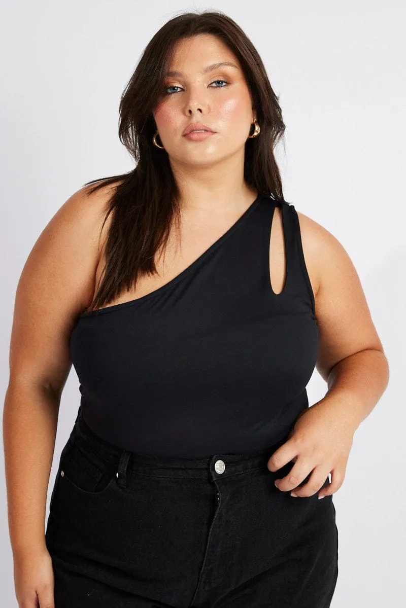 Warm Base HypoallergenicMaterial Black Bodysuit Cut Out One Shoulder Supersoft