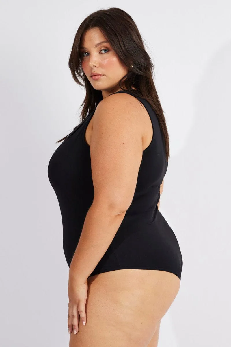 Black Bodysuit Cut Out One Shoulder Supersoft simple design Casual Blouse