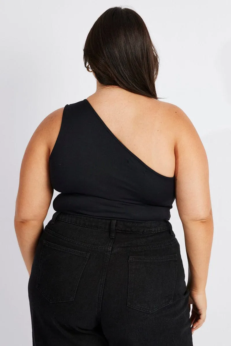 Black Bodysuit Cut Out One Shoulder Supersoft QuickDryDesign