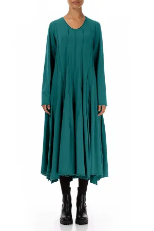 Flared Maxi Peacock Cotton Dress Recycled Polyester Blend FlexibleCuff