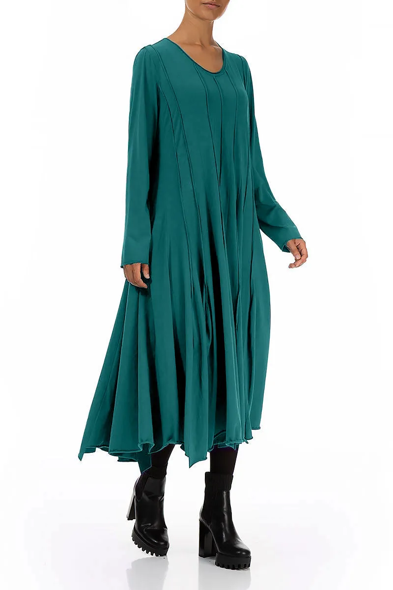 Weekend Look Silk Glow Flared Maxi Peacock Cotton Dress