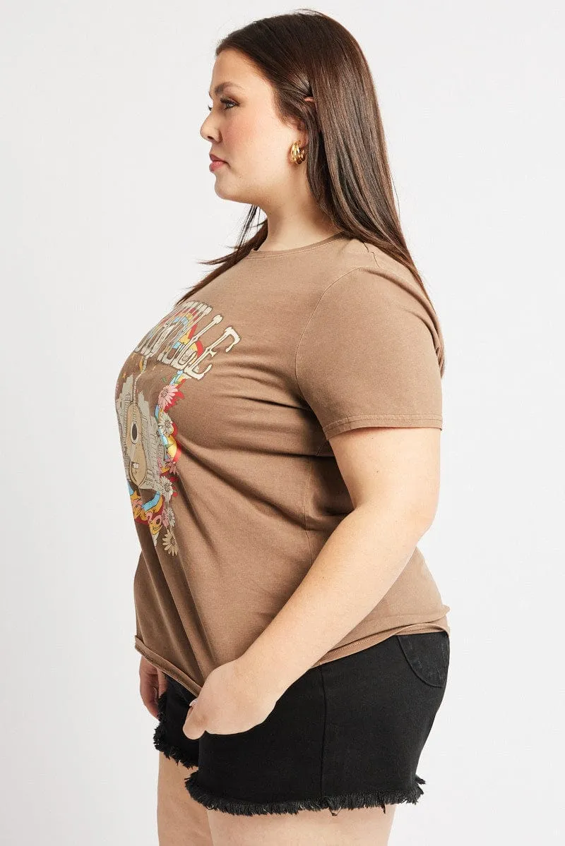 cycling outfit Brown Graphic T Shirt Short Sleeve Crew Neck