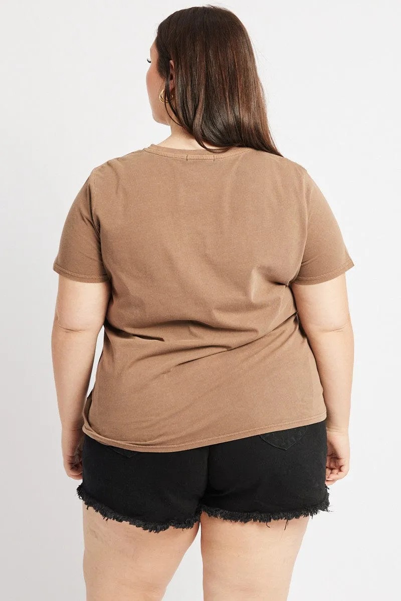 Brown Graphic T Shirt Short Sleeve Crew Neck MinimalBranding EcoFriendlyMaterial