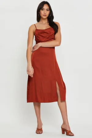 Brown Slip Dress Midi Seasonal Fashion