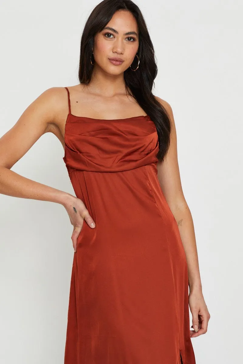 Brown Slip Dress Midi Calm Wave