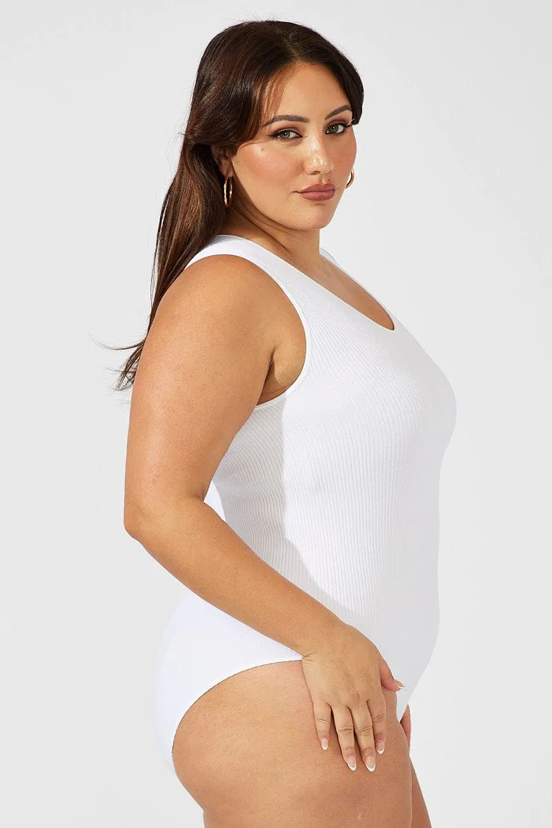 White Bodysuit V-neck Seamless Elegant Top