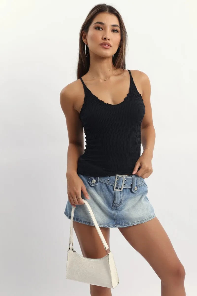 CompressionKnit Sheer Fit Black Textured Cami Top Seamless