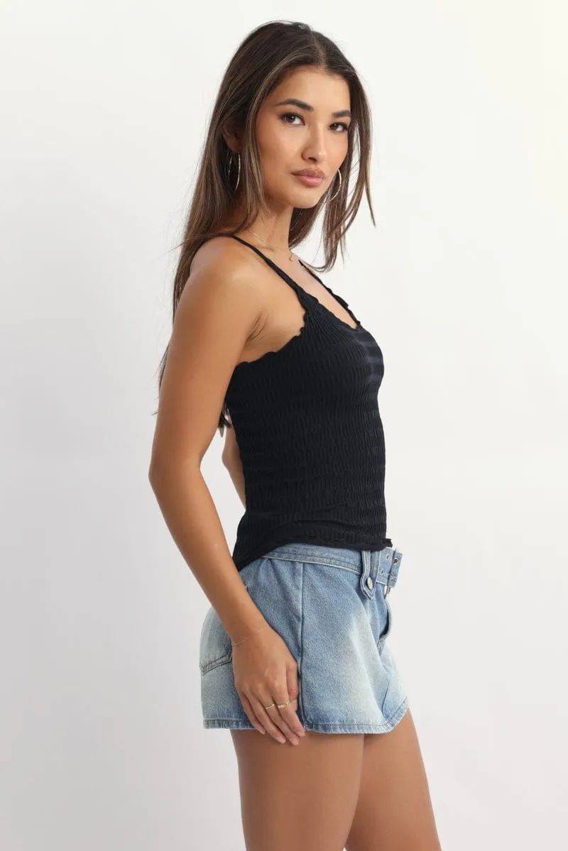 Black Textured Cami Top Seamless StaticResistantLining
