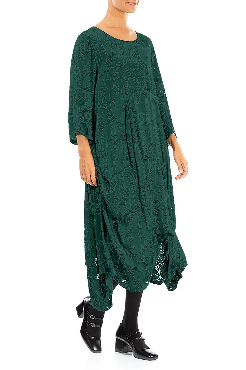 Draped Peacock Devor?? Feather Silk Dress Red Flash