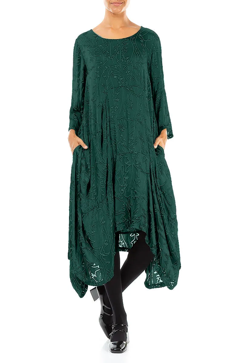 Draped Peacock Devor?? Feather Silk Dress Handmade Fit