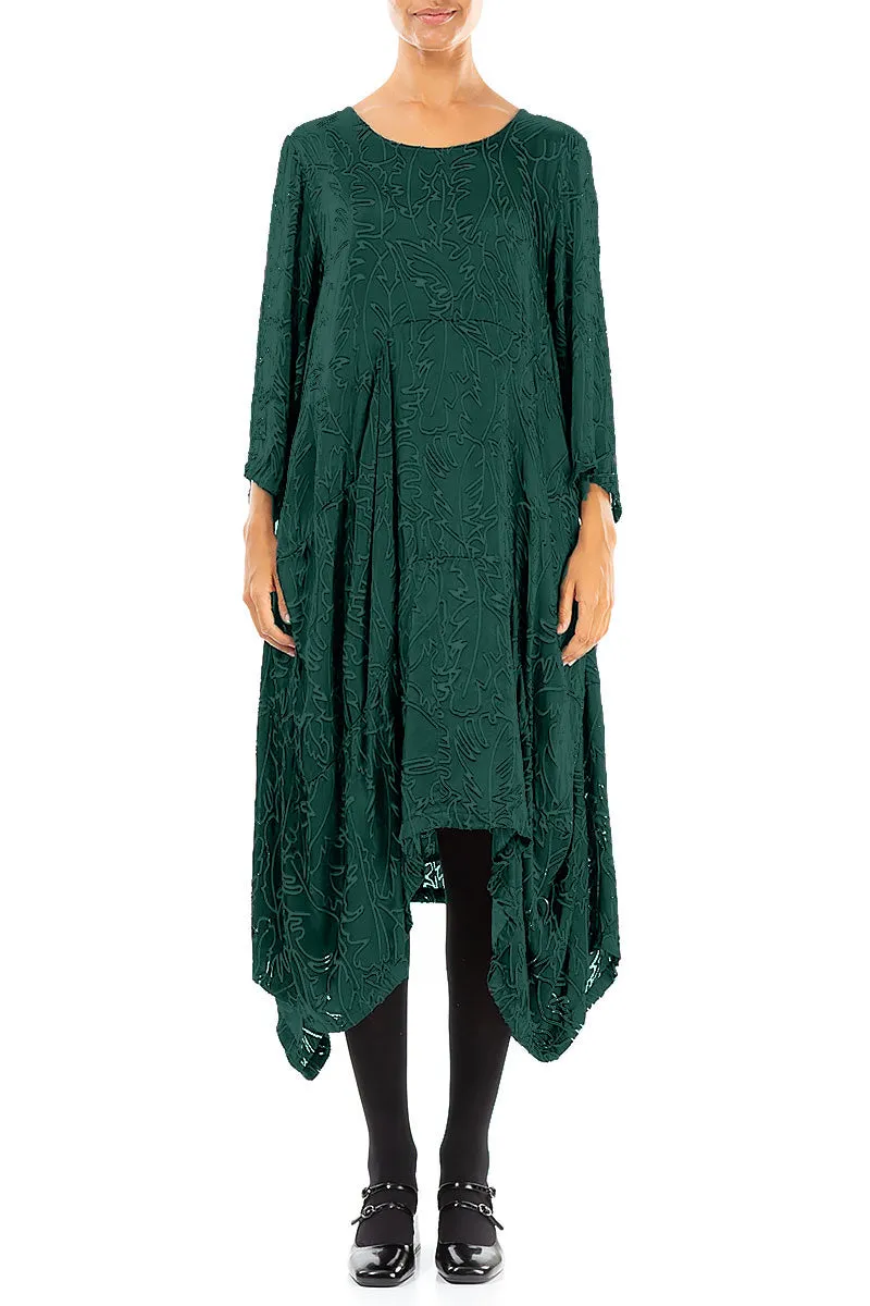 Draped Peacock Devor?? Feather Silk Dress Zen Glow ReinforcedHem