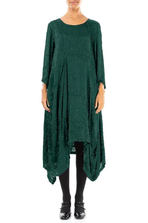 Draped Peacock Devor?? Feather Silk Dress Zen Glow ReinforcedHem