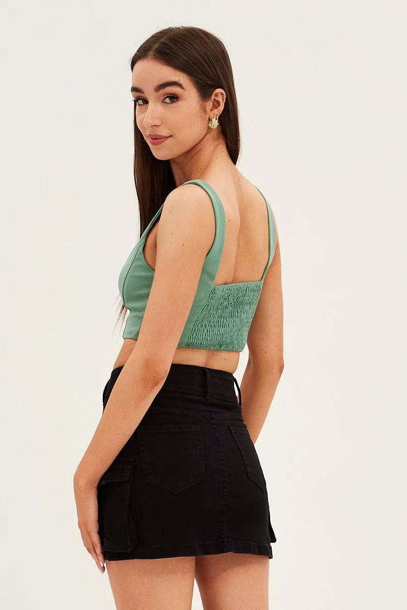 Plus size option Recycled Material Black Cargo Utility Denim Mini Skirt