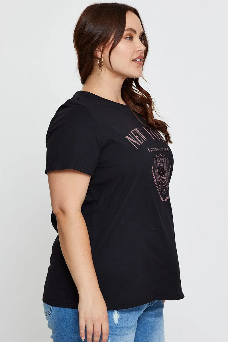 outdoor concert Trendy Look Black Graphic T-shirt New York Crew Neck Short Sleeve