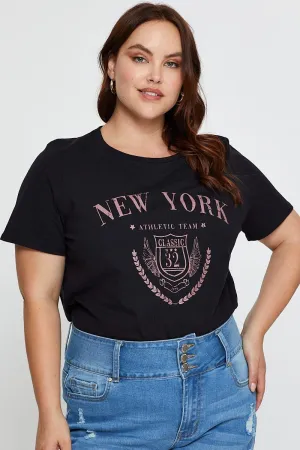 Black Graphic T-shirt New York Crew Neck Short Sleeve OekoTexCertified