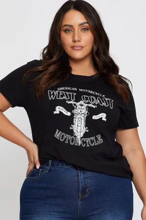 Black Graphic T-shirt West Coast Short Sleeve Cotton Urban Trend Look