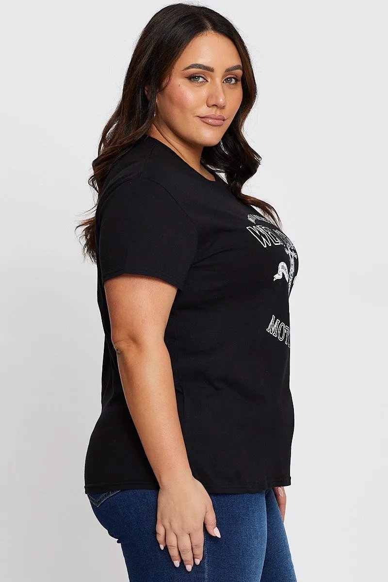 Black Graphic T-shirt West Coast Short Sleeve Cotton Reinforced Shoulder Seams UVProtectionFinish