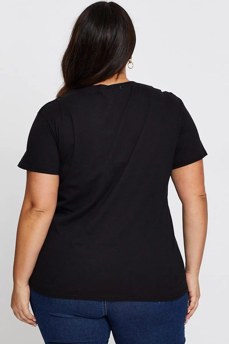 Chic And Comfortable Black Graphic T-shirt West Coast Short Sleeve Cotton
