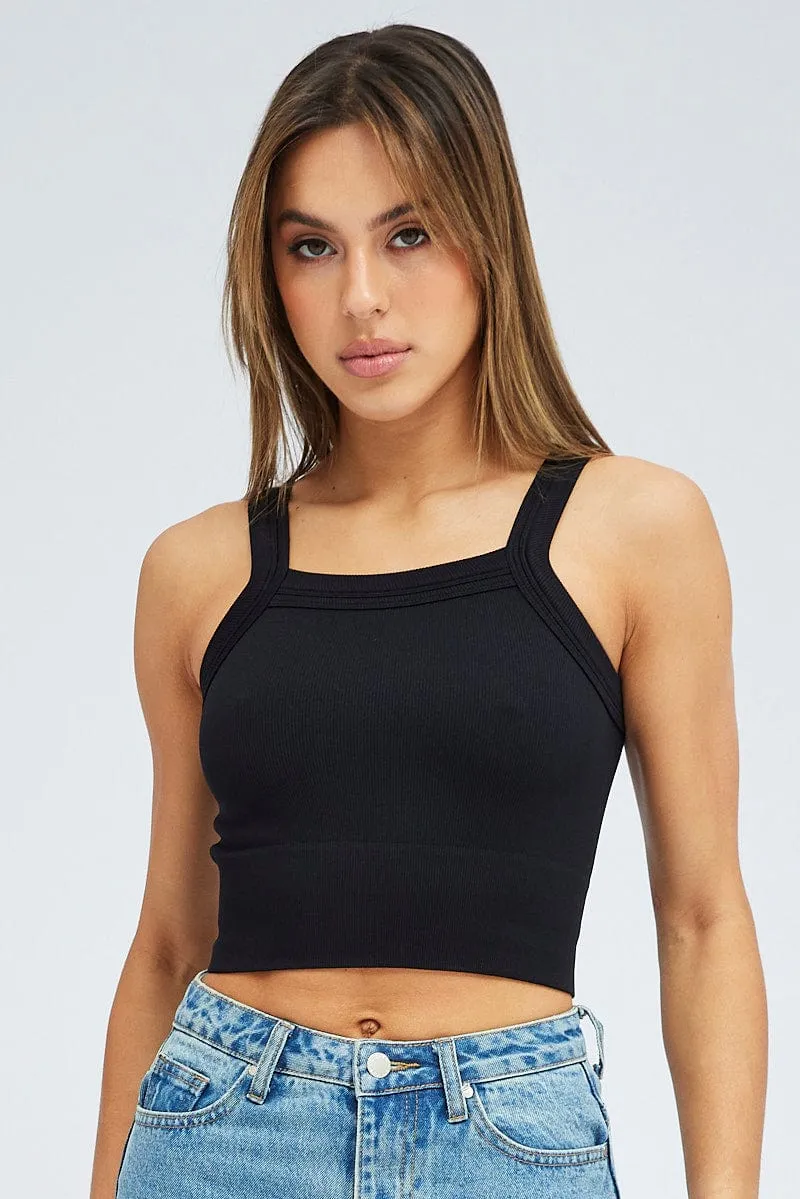 Wild Mood Black Singlet Top Seamless