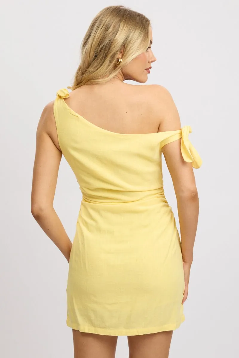 Yellow Bodycon Dress Tie up Shoulder Linen Urban Pulse Regular Fit