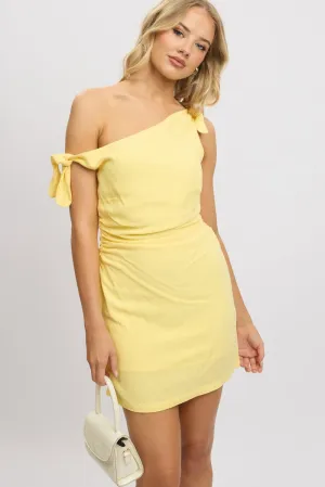 Winner Vibe Air Move Yellow Bodycon Dress Tie up Shoulder Linen