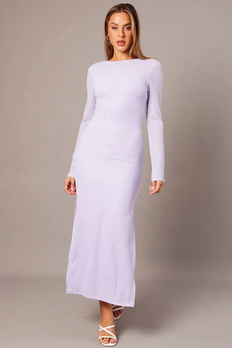 Purple Textured Dress Long Sleeve FourWay Stretch
