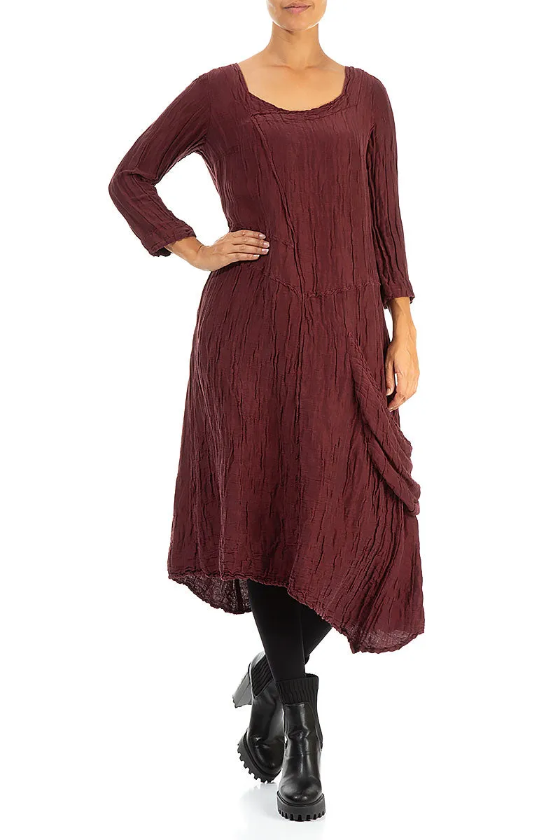 AntiOdor Fabric Side Pocket Crinkled Burgundy Silk Linen Dress
