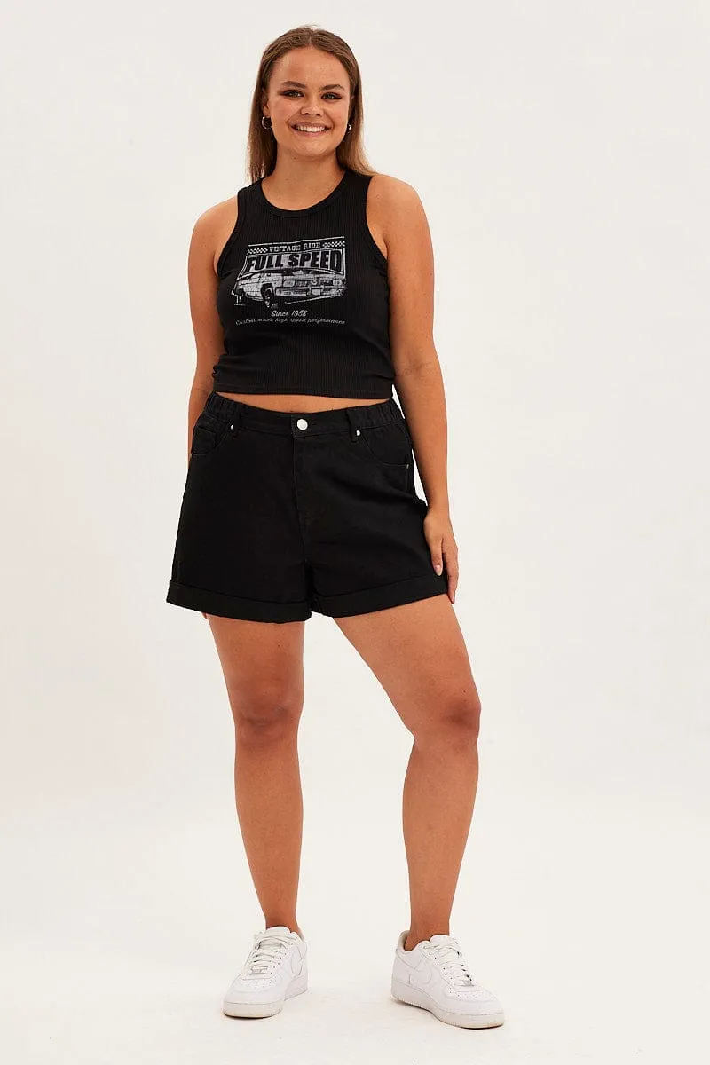 Black Tank Top Sleeveless Full Speed Rib Jersey Yarn Dyed Fabric