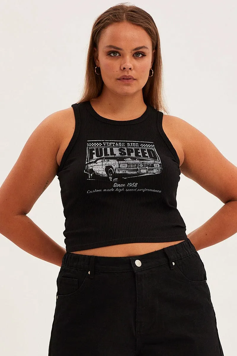 Lightweight Comfort Black Tank Top Sleeveless Full Speed Rib Jersey