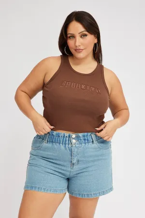 Brown Graphic Tank Top Crew Neck Boho Free
