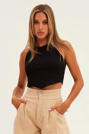 Lightweight insulation Airflow Mesh Panels Black Scarf Tank Crop Crew Neck Sleeveless