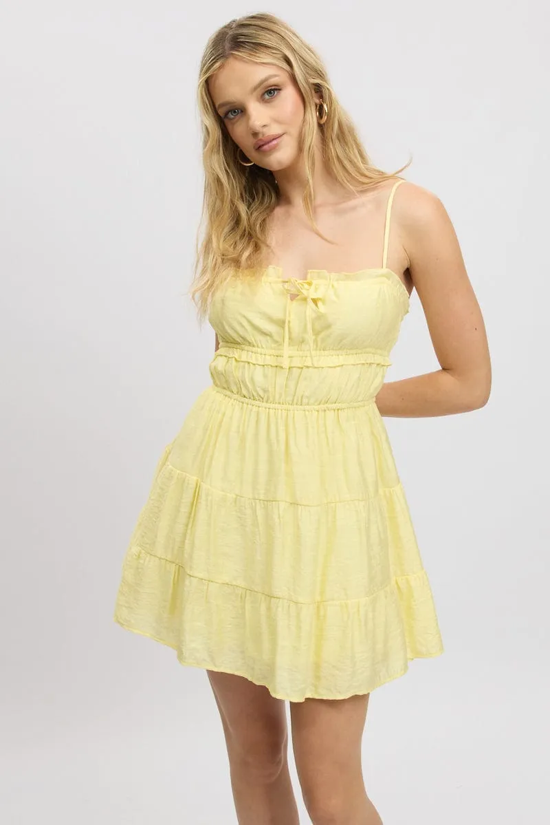 Yellow Fit And Flare Dress Cut Out Scandi Clean Placket Closure
