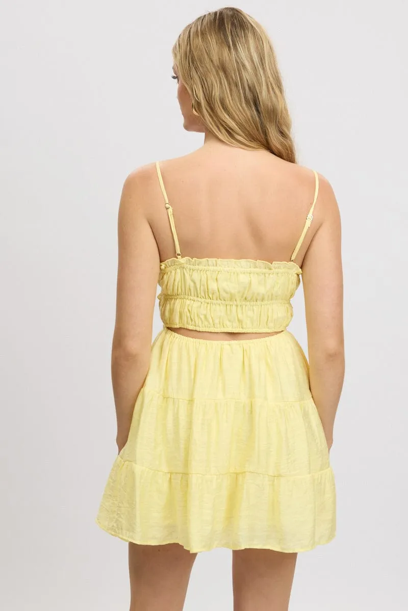 Yellow Fit And Flare Dress Cut Out FourWay Stretch MoistureWickingMaterial