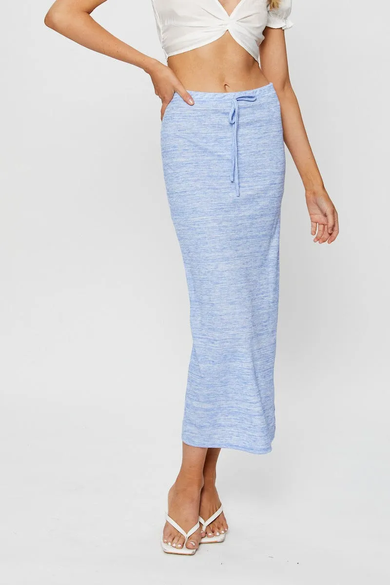 Stretch Fabric Blue Ribbed Bodycon Midi Skirt