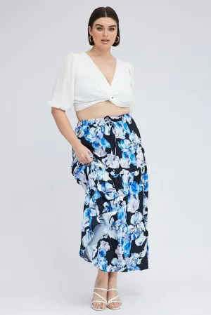 Refined Mood Black Floral Elastic Waist Maxi Skirt