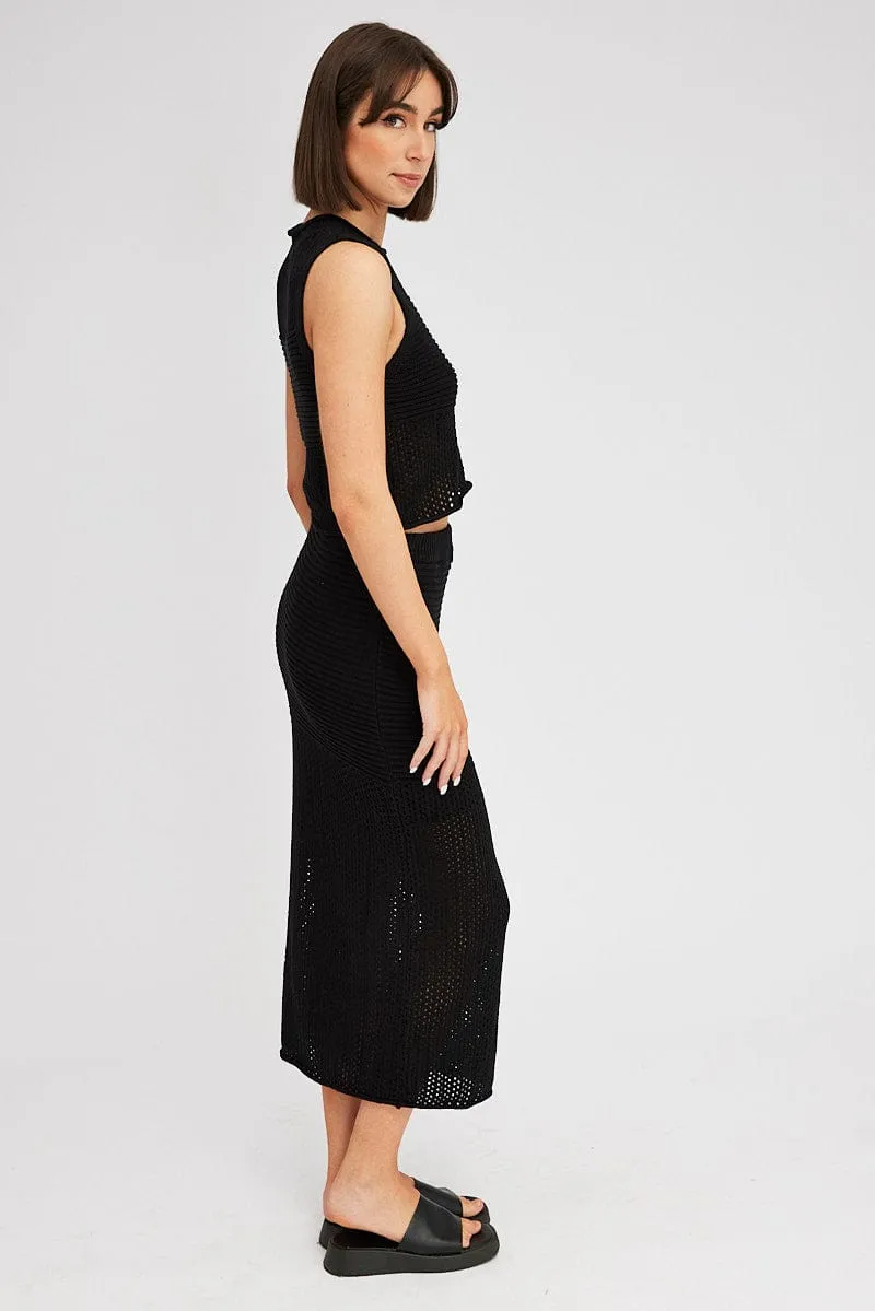Outfit Mood Black Knit Skirt Midi Crochet