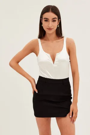 Tiered Design Recycled Material Black Mini Skirt High Rise Front Split