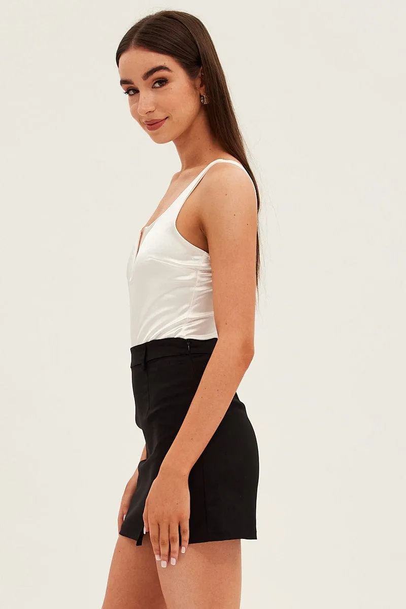 Modern Wardrobe Light Touch Black Mini Skirt High Rise Front Split