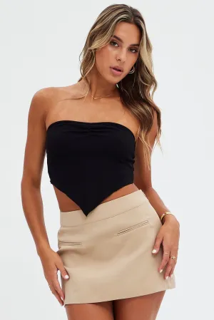 Formal Event Beige Mini Skirt Mid Rise