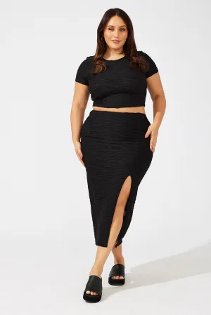 Black Wavy Texture Bodycon Split Skirt Media Feature