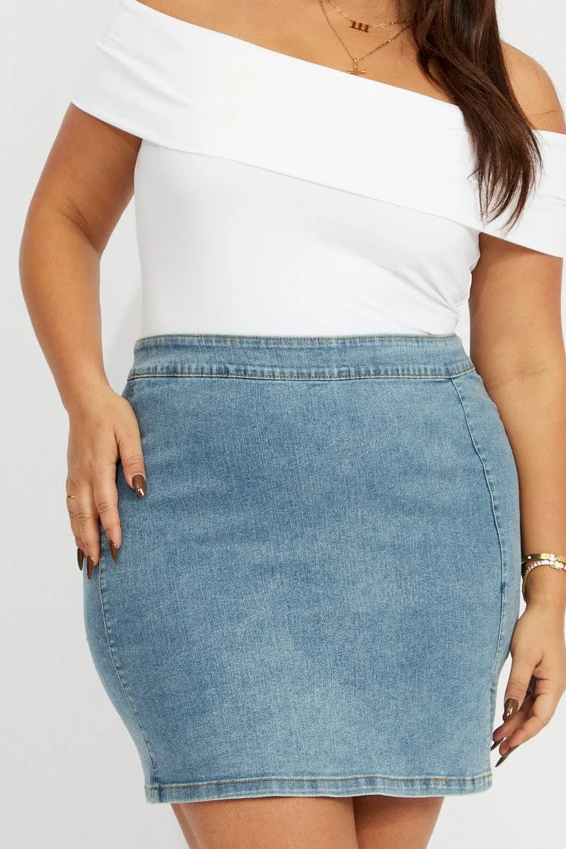 Non Irritating Texture Denim Denim Split Mini Skirt