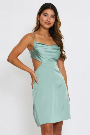 Weekend Vibe Green Mini Dress Satin