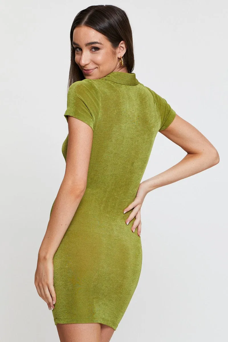 Green Mini Dress Short Sleeve Flirty casual wear Urban Mood
